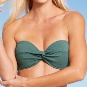 Shade & Shore Twist Front Crepe Textured Bandeau Strapless Bikini Top- 34D